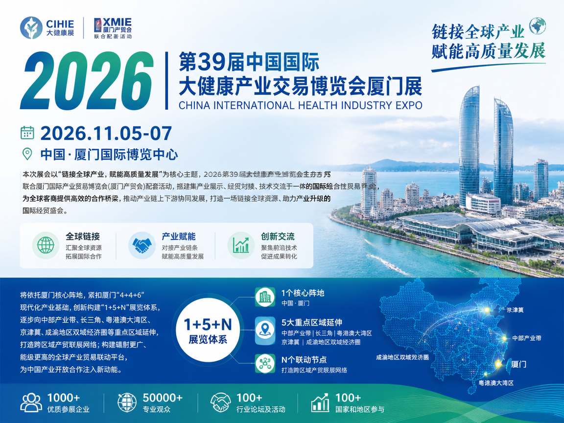 布局东南,链接海峡两岸!2026 第 39 届厦门大健康展览会 依托海丝区位优势 助力企业开拓国内与海外市场。