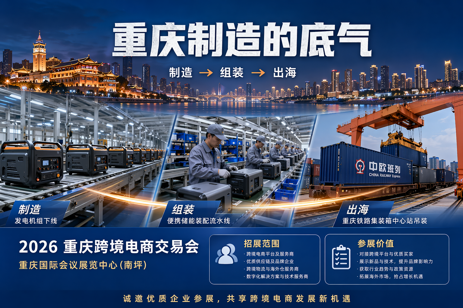 品类适配对照图，解答‘我的产品线是否适合参展’：按文章内容分置两个标准化工业品目录网格——左侧为工业零部件及MRO五金组，整齐陈列标准件、紧固件、轴承、传动件、密封件、工具耗材、量具工装、劳保安防等产品剪影；右侧为通用机械与动力设备组，陈列发电机组、水泵、清洗机、空压机、焊机、割草机、小型农机、园林机械的产品剪影；两组分置于两块浅色展板式区域，以视觉分区线隔开，各组下方各配一道柔和方向箭头，分别暗示‘高频小额、适合小批量线上订单’与‘规格清晰、适合标准化展示与履约’；俯视45度目录式构图，两组对称均衡，助潜在参展商自行对号入座；不使用任何可读文字、具体数字、品牌名称与价格信息。