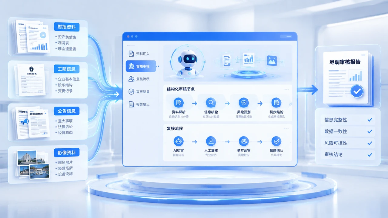 AI智能体处理信贷尽调资料的流程示意图