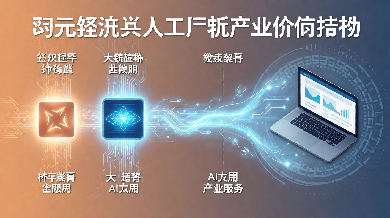 数据资源通过词元和模型调用转化为AI产业服务价值的概念图