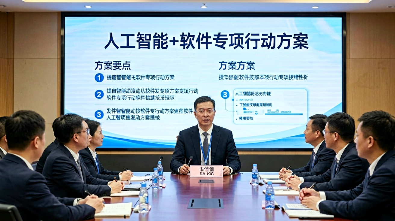 工信部发布“人工智能+软件”专项行动方案:到2028年覆盖2万家软件企业,企业如何抓住智能化升级窗口? 1 工信部发布人工智能+软件专项行动方案现场