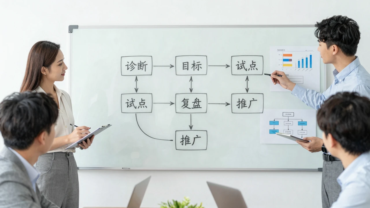 数字化转型为何卡在试点阶段?企业从单点验证走向规模化落地的五步方法 1 企业团队在会议室规划数字化转型推广路线图