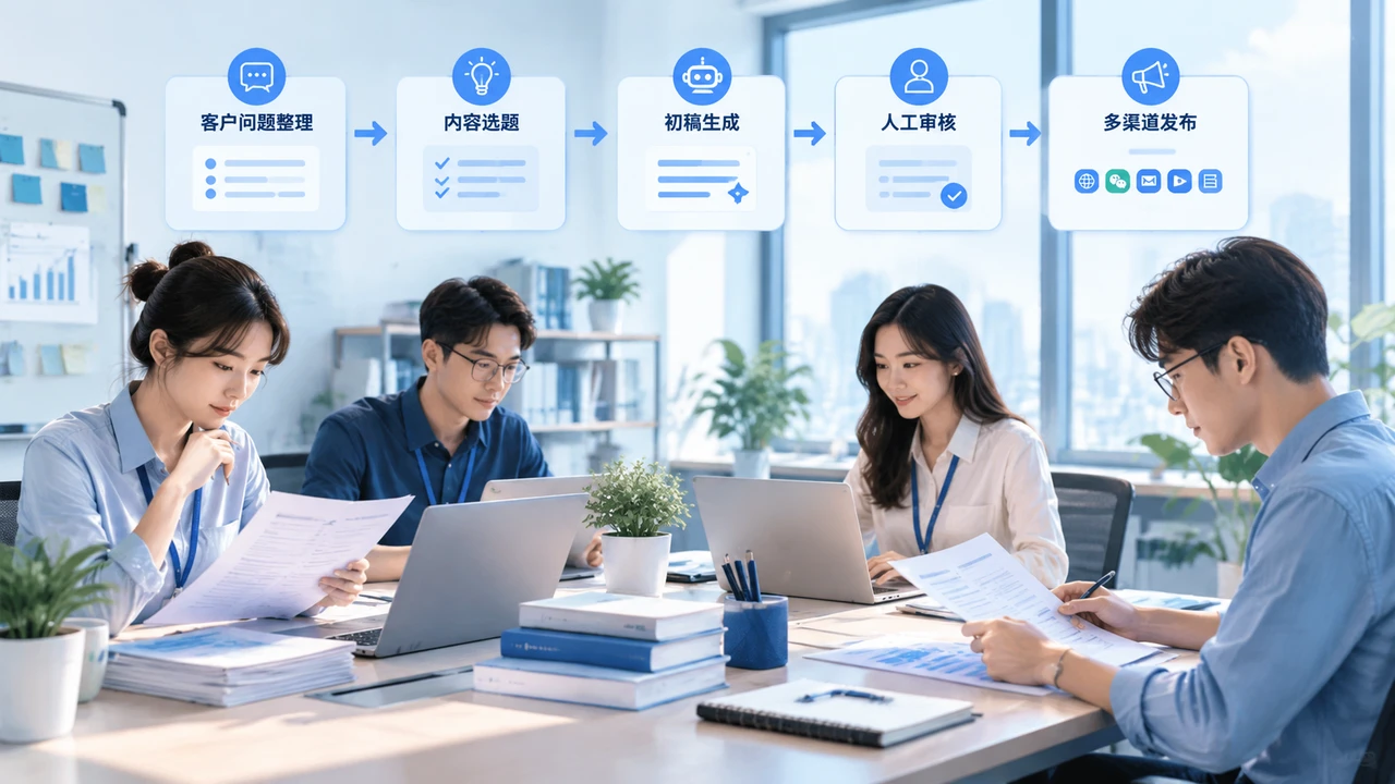 中小企业做AI营销别先买工具:用“三层模型”拆分内容效率、投放增长与GEO可见性 2 AI辅助内容生产与人工复核流程