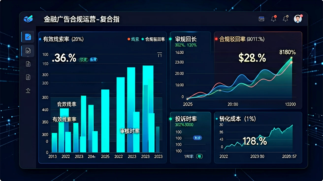 金融广告合规运营复合指标数据仪表盘