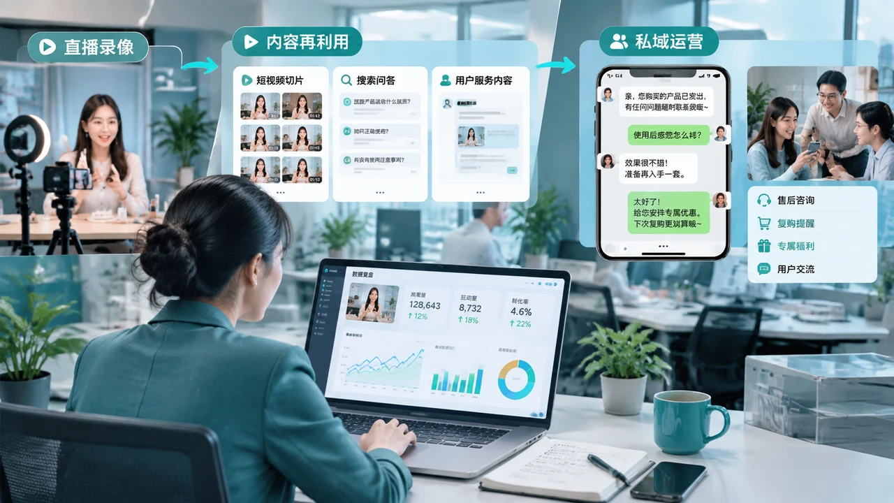 直播间流量不稳定:品牌如何用短视频内容矩阵承接搜索与复购? 3 直播后内容切片、搜索承接与私域复购运营
