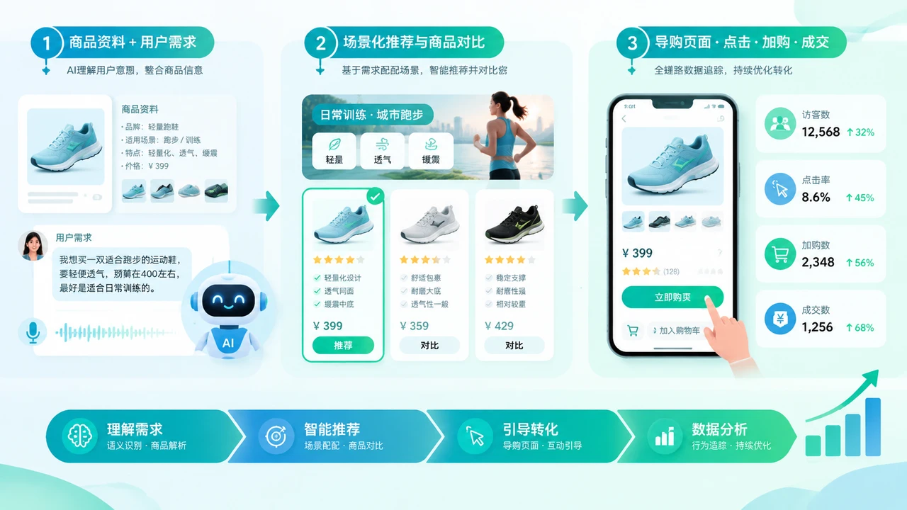 电商平台集体布局AI导购后,品牌如何重做商品内容与转化链路? 2 AI导购商品内容与转化闭环