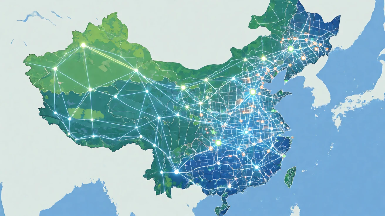 东中西部数字经济协同发展的产业网络示意