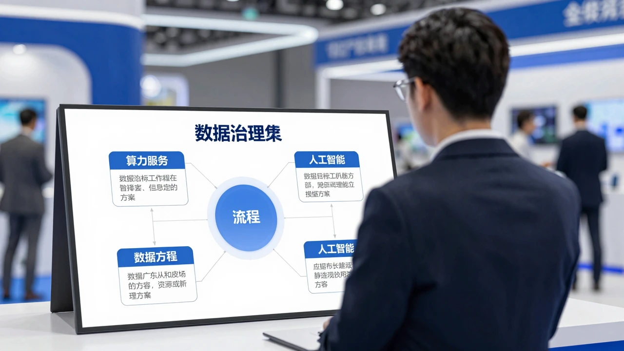 企业管理者在展会上评估数据要素合作机会