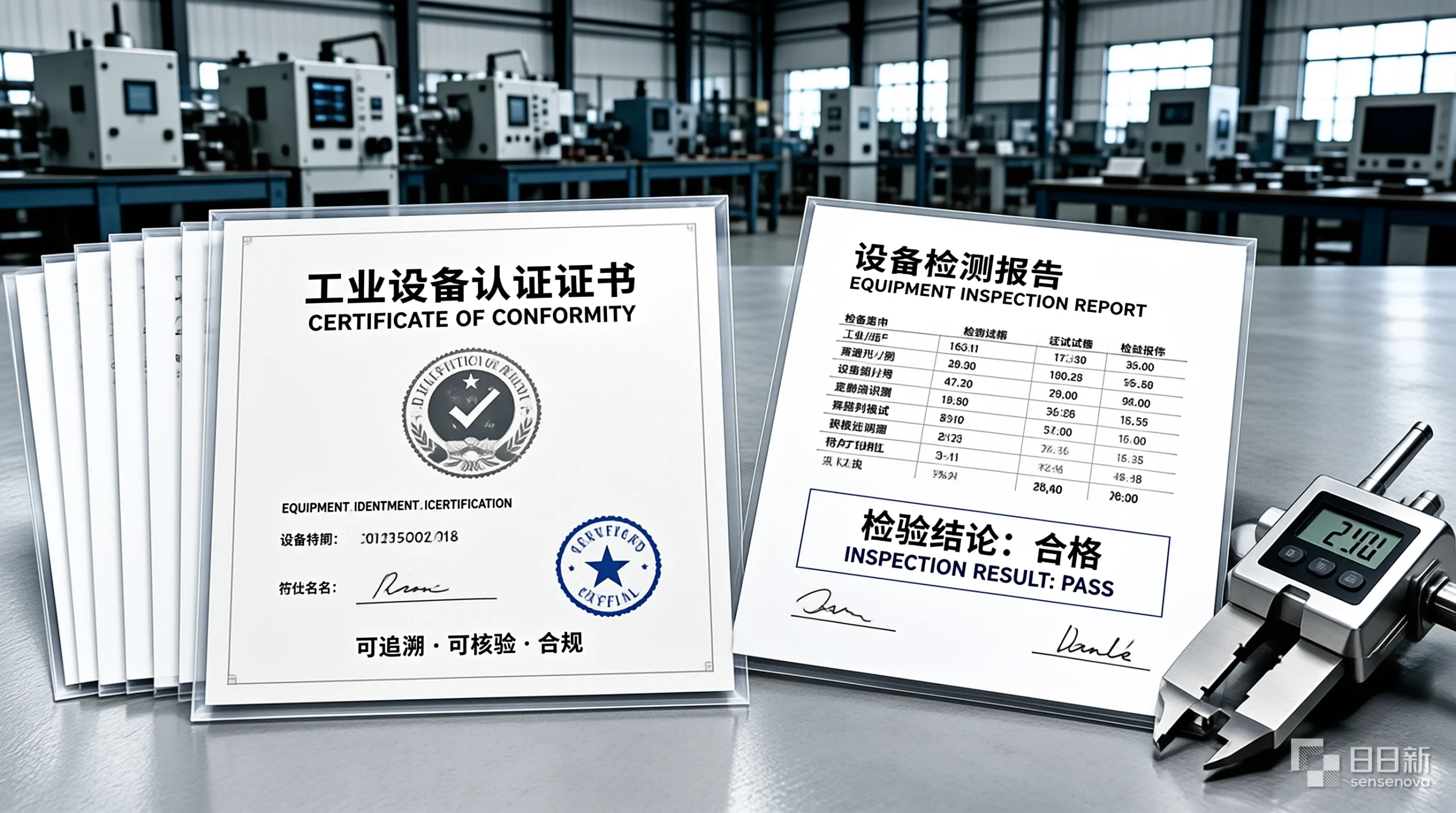 工业设备认证证书与检测报告示意