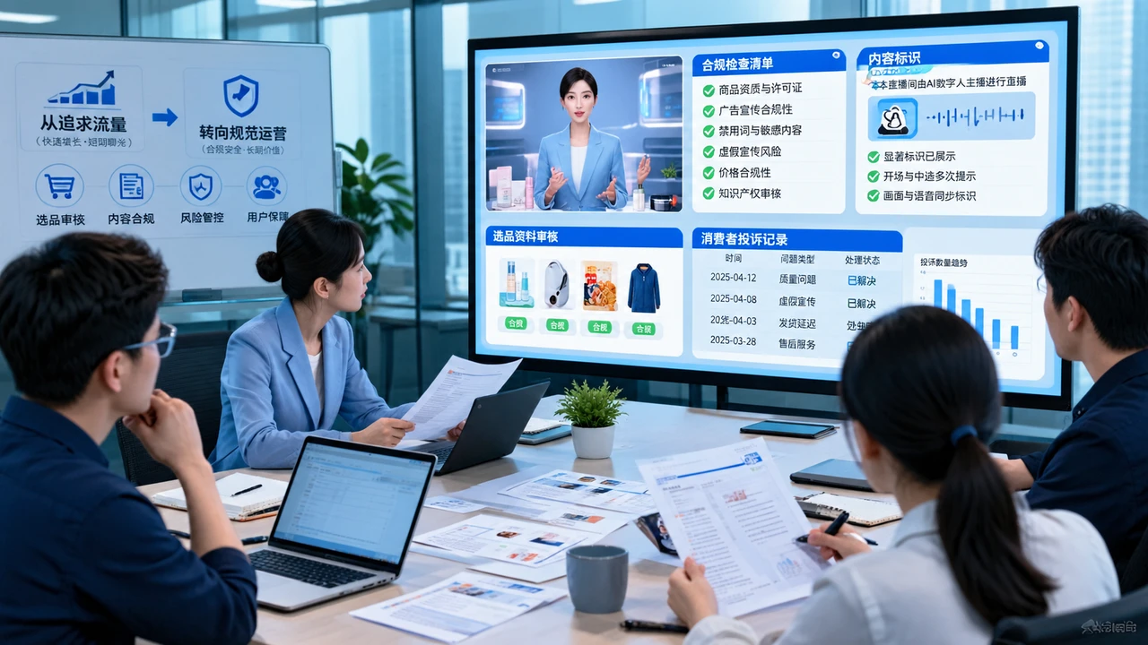 数字人直播进入“标识与审核”敏感期:直播电商团队如何重做选品话术与合规清单? 1 直播电商团队审核数字人直播合规资料