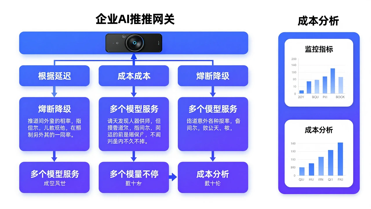 AI推理网关如何设计多模型路由与降级策略:企业评估延迟、成本与故障隔离的决策框架 1 企业AI推理网关连接多模型服务的架构示意