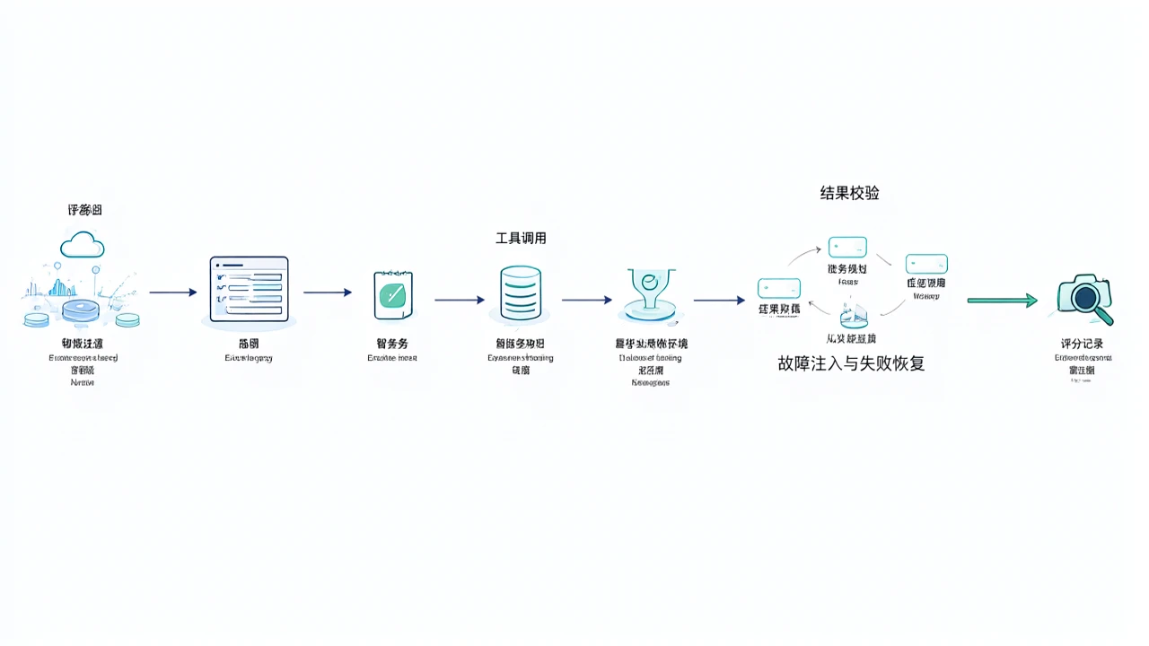 AI智能体多步骤任务实测:用统一流程比较规划、工具调用与失败恢复 1 AI智能体多步骤任务测评流程示意图