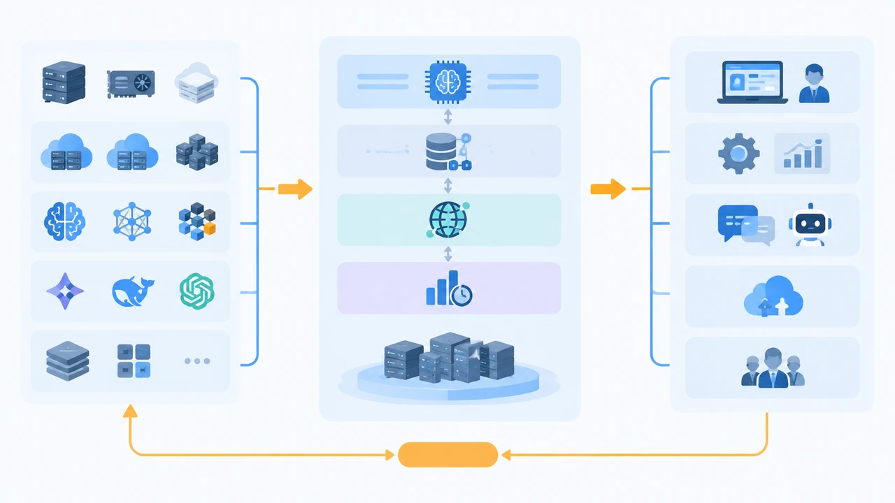推理支出首超训练:企业如何评估“Token工厂”这类新型AI基础设施? 1 Token工厂中算力资源经统一推理服务与调度后交付给企业应用的架构示意