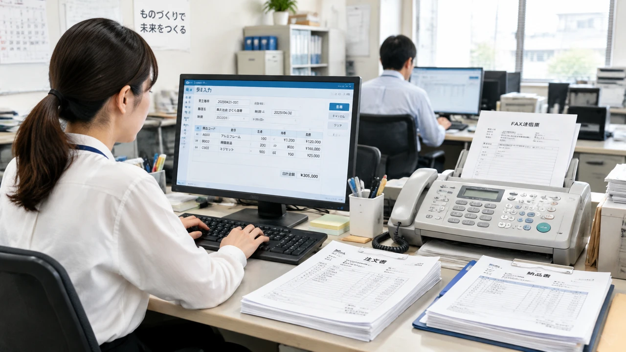 制造企业电话、FAX订单如何"不改变做法"先数字化?用无代码工具做小步起步 1 制造企业员工在无代码系统中录入订单信息
